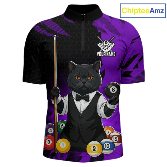 Custom Black Cat 8 Ball Pool Shirts Purple Billiard Shirt for Men Billiard Team Jersey Billiard Gift NNT181