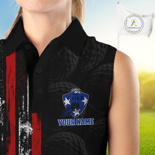 Custom Womens Sleeveless Golf Polo Shirt USA Flag, Golf Family Team Shirt, School Team Golf Shirt, Patriotic Golf Shirt NHT715