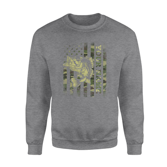 Largemouth bass fishing American flag green camo custom name fishing shirts D05 NQS1428 - Standard Crew Neck Sweatshirt