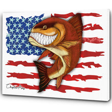Load image into Gallery viewer, Redfish fishing art with American flag ChipteeAmz's fish art canvas AT006
