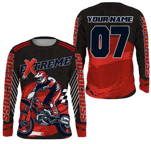 Personalized red UPF30+ Motocross riding jersey extreme MX racing dirt bike off-road motorcycle  PDT40