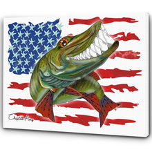 Load image into Gallery viewer, Musky fishing with American flag ChipteeAmz's art Matte Canvas AT012