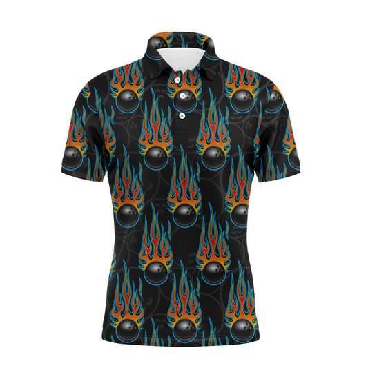 Flame Polo Bowling Shirt, Personalized Men Short Sleeves Bowlers Jersey Custom Team Name NBP40