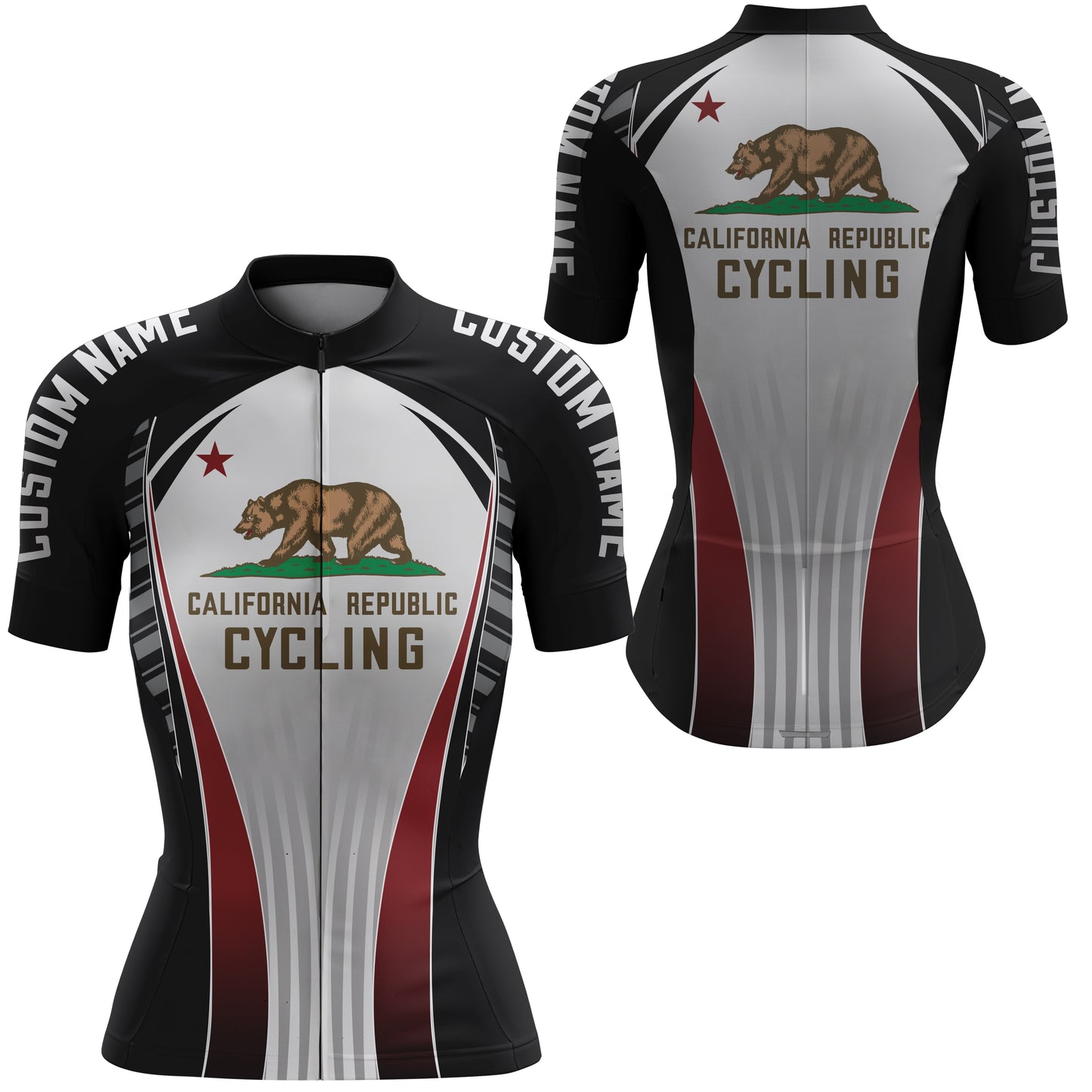 Black California cycling jersey for men & women with 3 pockets UPF50+ full zip MTB BMX bike shirt| SLC158