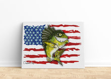 Load image into Gallery viewer, Largemouth Bass fishing art with American flag ChipteeAmz's fish art canvas AT004