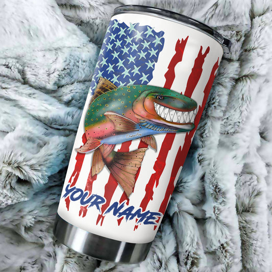 1pc Trout fly fishing American flag rainbow trout ChipteeAmz's art Custom Stainless Steel Tumbler Cup AT058