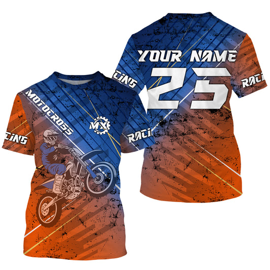 Motocross jersey for men women kids orange custom dirt bike racing UPF30+ off-road riding shirt PDT115