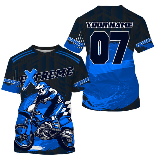 Personalized blue UPF30+ Motocross riding jersey extreme MX racing dirt bike off-road motorcycle PDT39