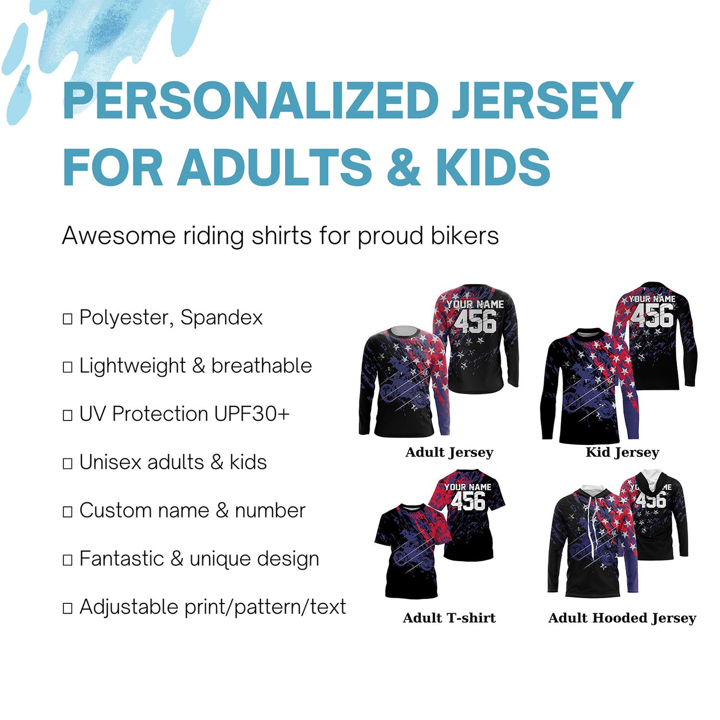 Personalized dirt bike jersey American flag adult&kid UPF30+ Motocross MX Racing off-road shirt| NMS912