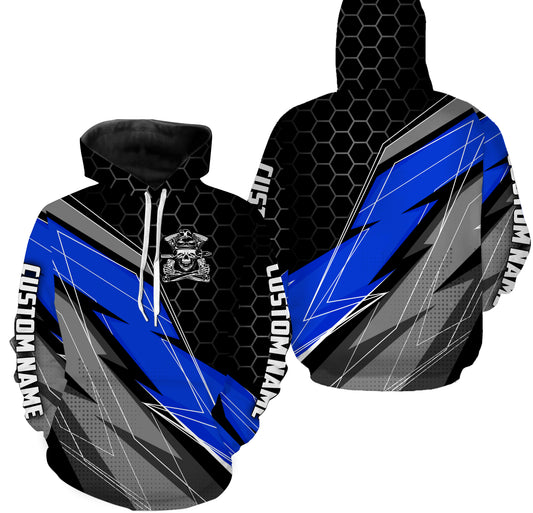 Personalized Riding Jersey T-shirt Hoodie, Motocross Racing Dirt Bike Motorcycle Off-Road Biker Blue| NMS277