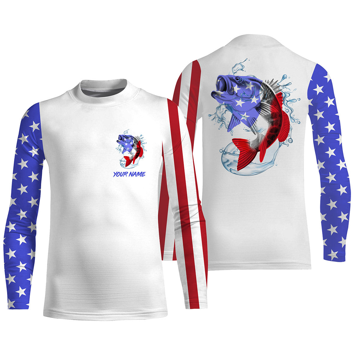 Custom Name Bass Fishing US Flag Performance Fishing Shirt, Bass Fishing Jerseys TATS211