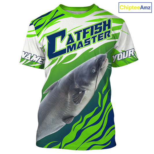 River Blue Catfish Custom Long Sleeve Fishing Shirts, Catfish Tournament Fishing apparel | green IPHW3624