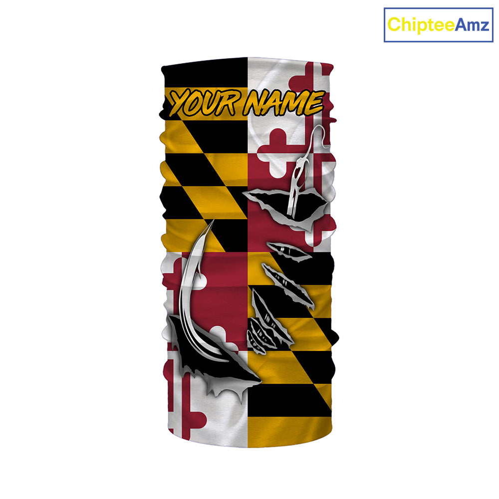 Maryland Flag 3D Fish Hook UV Protection Custom Long Sleeve performance Fishing Shirts IPHW493