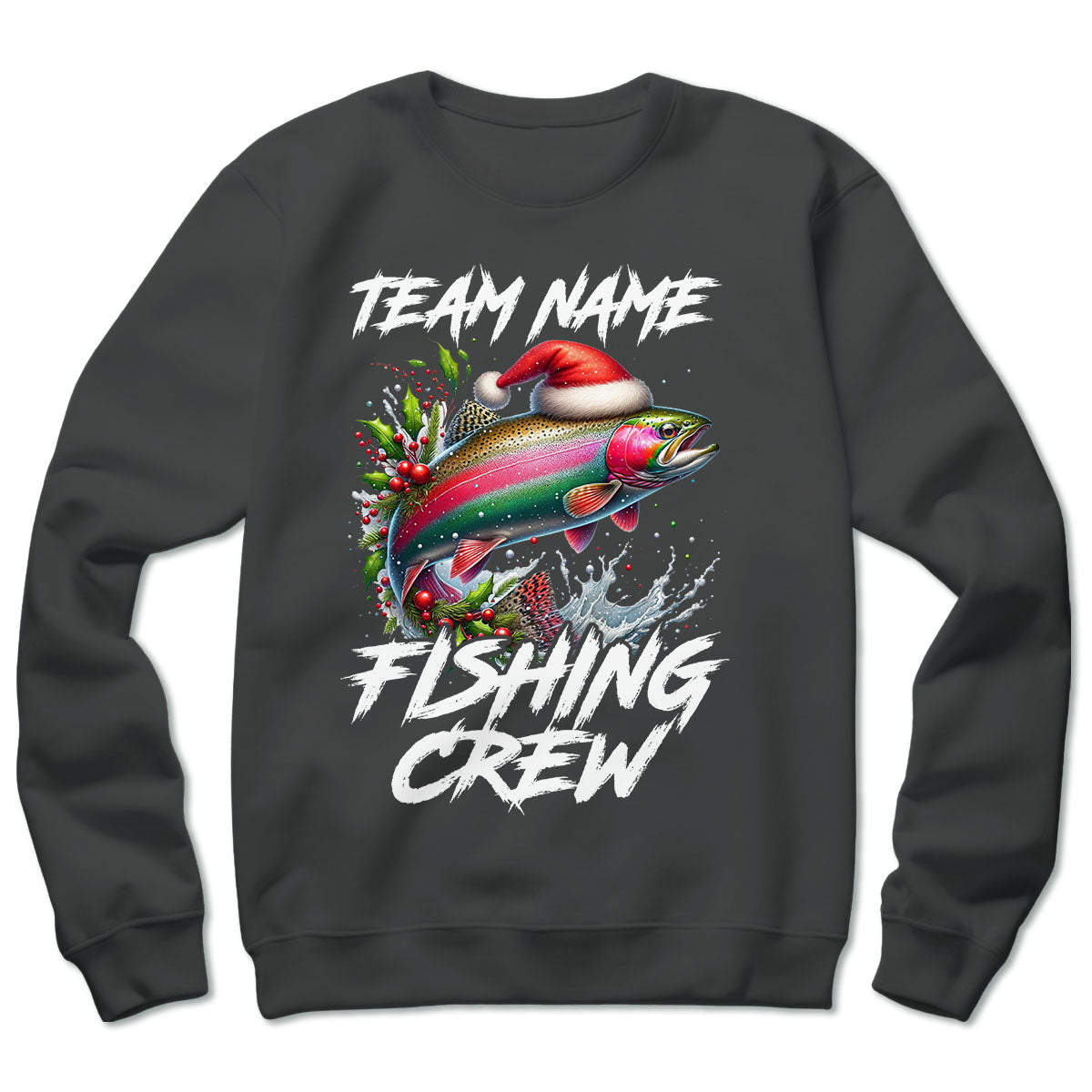 Custom Christmas Rainbow Trout Fishing Team Shirts, Trout Fishing Crew Sweatshirt Fishing Gifts IPHW5667