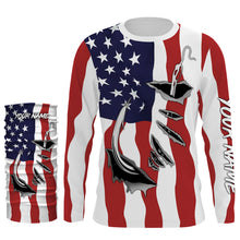 Load image into Gallery viewer, American Flag Patriotic Fish hook Custom Long sleeve Shirts, 4th of July Fishing tournament Shirts  - IPH1900