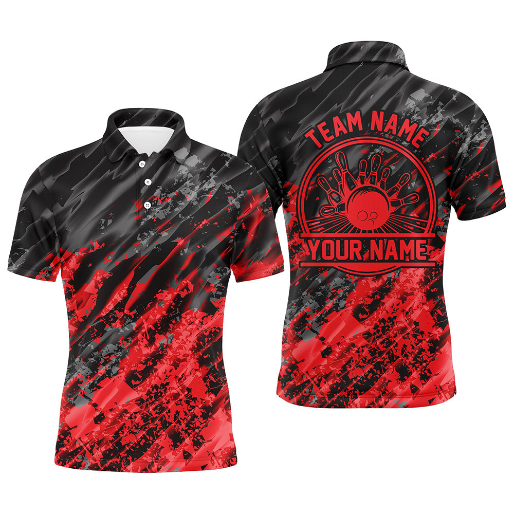 Personalized Bowling Shirts For Men, Bowling Balls And Pins Bowling Team Shirts | Red IPHW4509