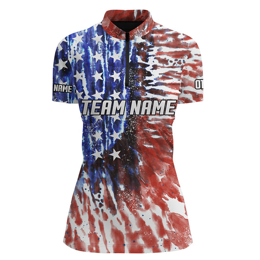 American Flag Tie Dye Bowling Shirts For Women, Custom Bowling Team Jerseys IPHW4526