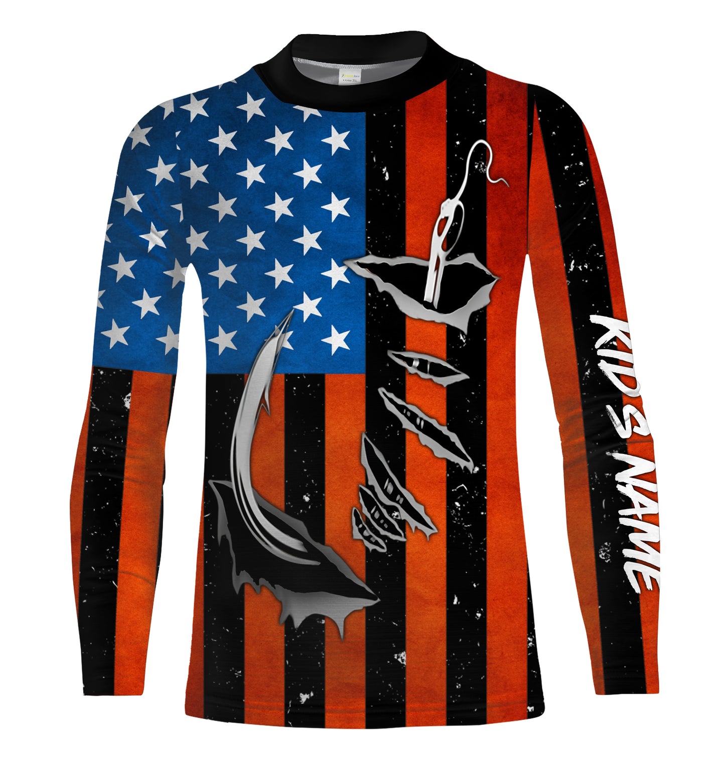 Personalized American Flag Fishing Shirts, Patriotic Fish hook Long sleeve performance Fishing Shirts - IPHW1542