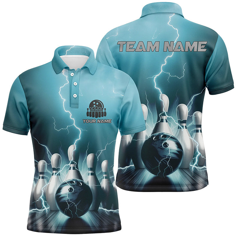 Personalized Blue Thunder Lightning Men Polo Bowling Shirts Strike Bowling Team Jerseys Outfits IPHW5394