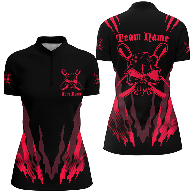 Custom Bowling Shirts For Women, Skull Bowling Team Shirts Bowling Pin | Red IPHW4484