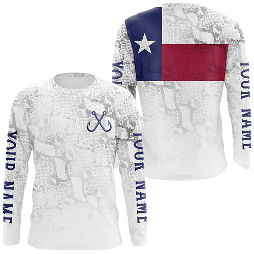 Personalized Camo Texas Flag Long Sleeve Tournament Fishing Shirts, Texas Fishing Jerseys IPHW5074