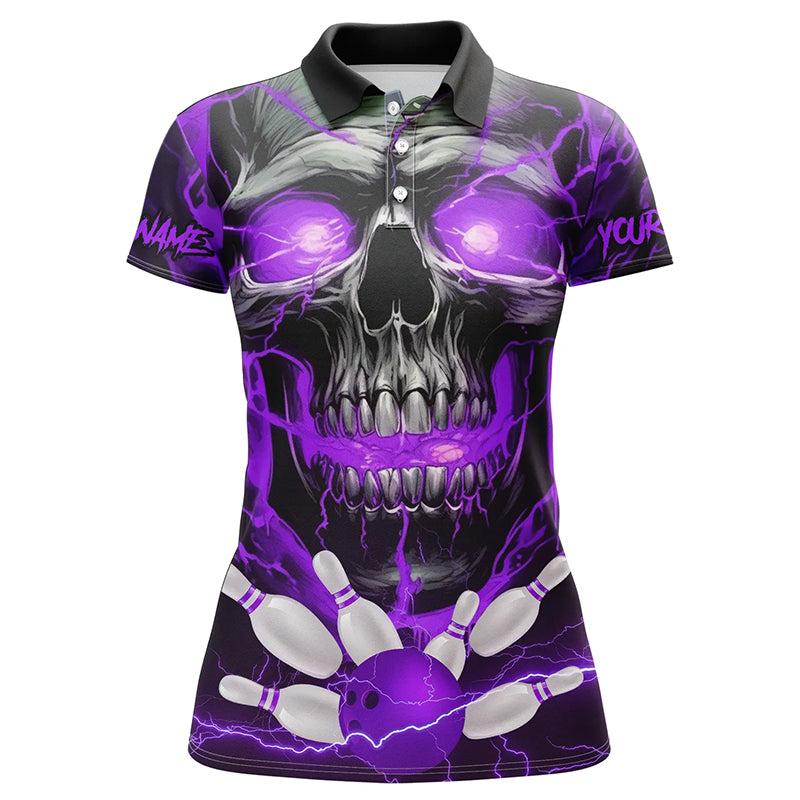 Custom Purple Thunder Lightning Skull Bowling Team Jerseys Women Polo Shirts Bowling League IPHW5369