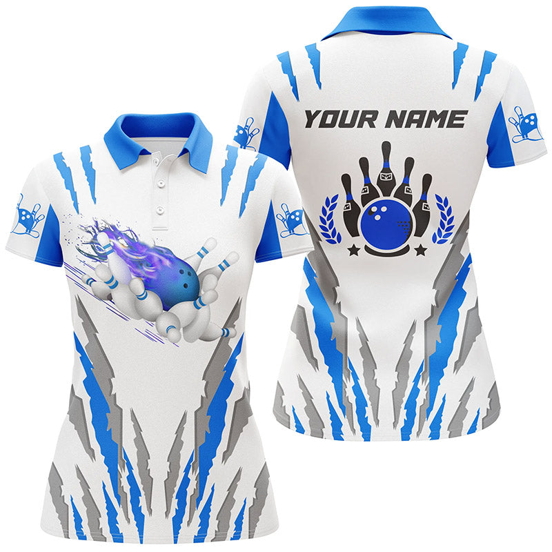 Custom White bowling shirt for women – personalized team jersey front view