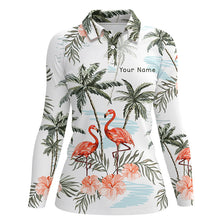 Load image into Gallery viewer, Flamingo tropical palm tree Women golf polo shirts custom ladies golf tops, personalized golf gifts NQS6878