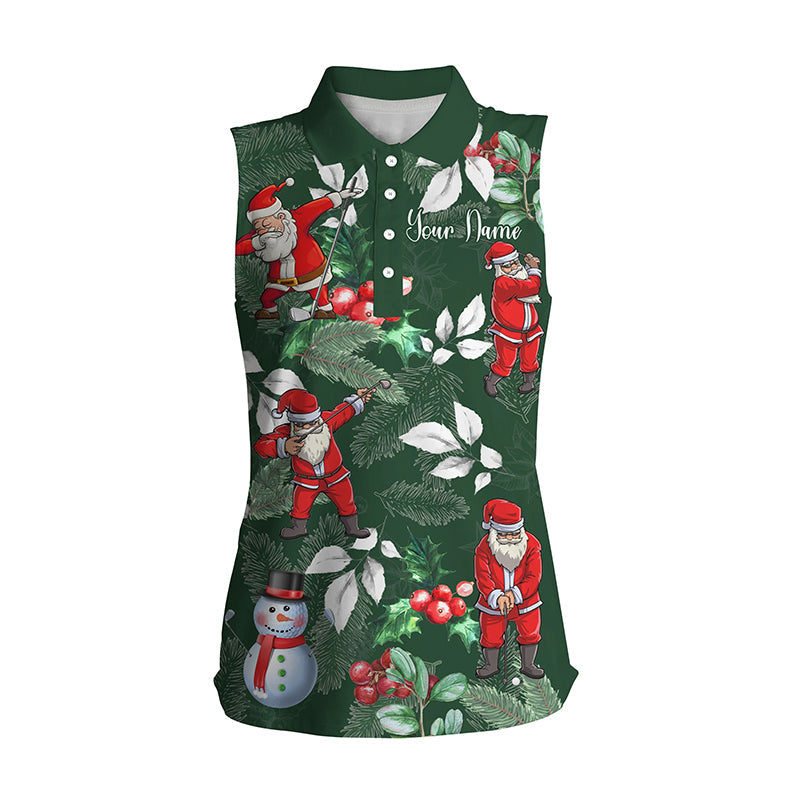 Funny Christmas golf shirts custom name Womens sleeveless polo shirt - Santa Golfer Christmas gifts NQS4403