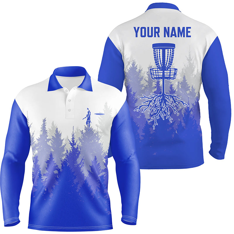 Disc golf hole in the woods Men polo shirts custom name disc golf polo shirts for men | Blue NQS4800