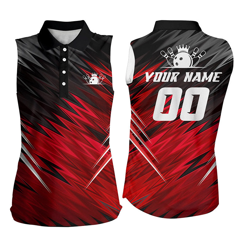 Custom Red black sleeveless bowling shirt for women – personalized team jersey front view