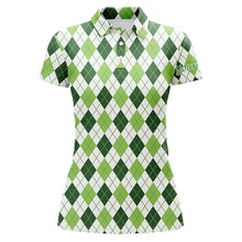 Load image into Gallery viewer, Womens golf polos shirts green argyle St Patrick's Day pattern golf shirts custom team golf polo NQS4726
