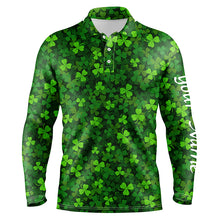 Load image into Gallery viewer, Mens golf polo shirts Green clover St Patrick's Day pattern golf shirts custom team golf polo NQS4727