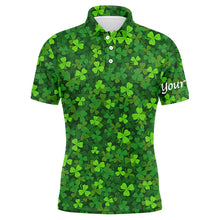 Load image into Gallery viewer, Mens golf polo shirts Green clover St Patrick's Day pattern golf shirts custom team golf polo NQS4727
