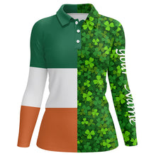 Load image into Gallery viewer, Womens golf polos shirts custom Green clover St Patrick's Day pattern Ireland flag polos shirts NQS7049