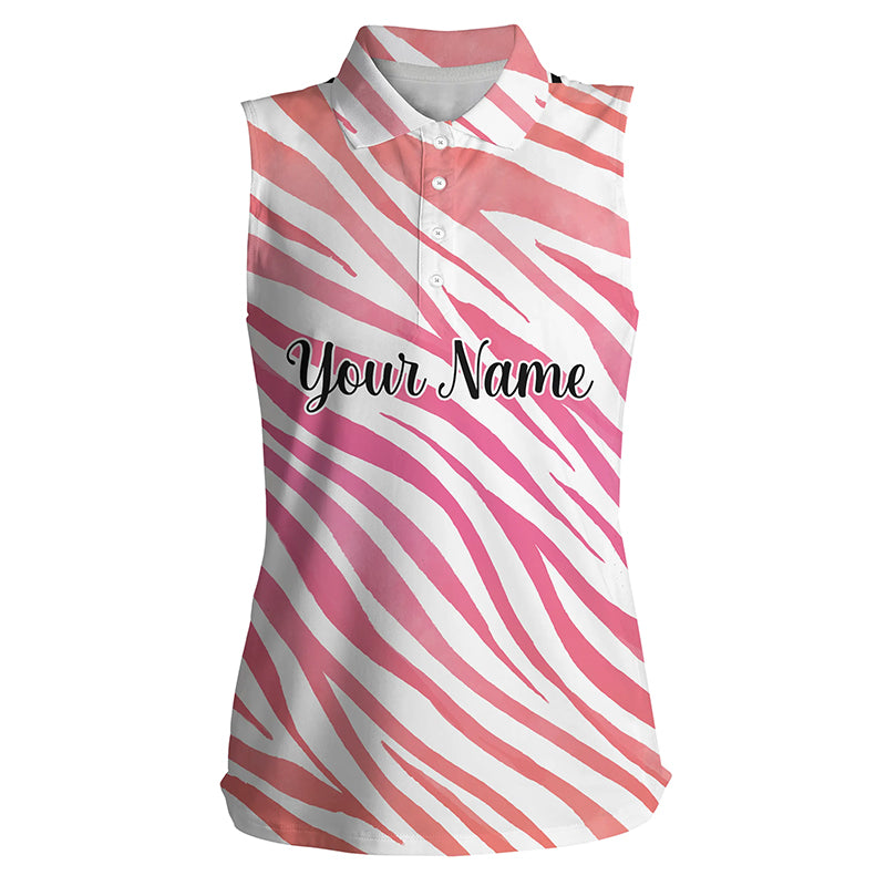 Beautiful pink zebra pattern Womens sleeveless polo shirts custom name gift for golf lovers NQS4164