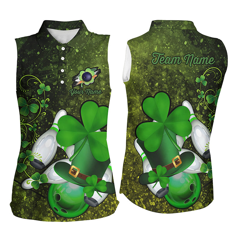 Green grunge shamrock lucky Women Bowling sleeveless Polos Custom St Patrick Day team bowling jersey NQS7196