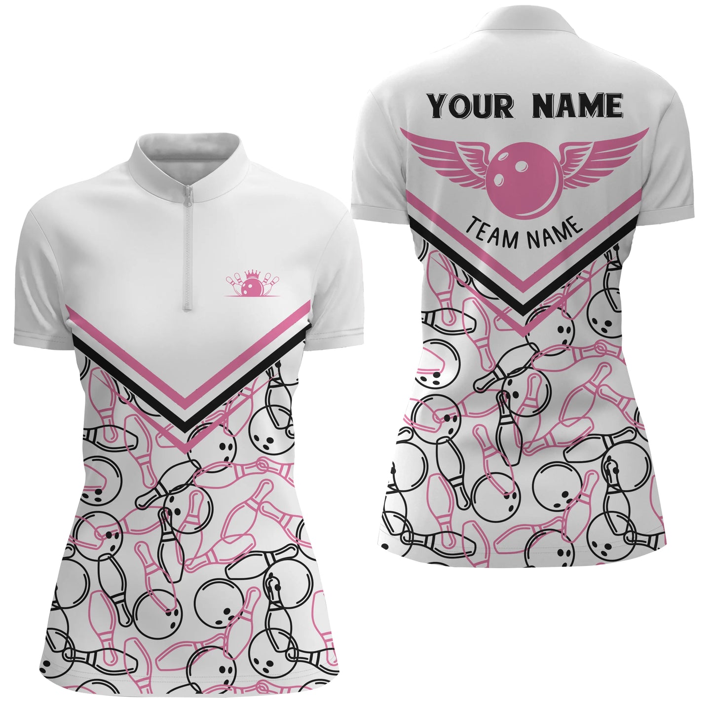 Custom bowling shirt for women – personalized team jersey front view
