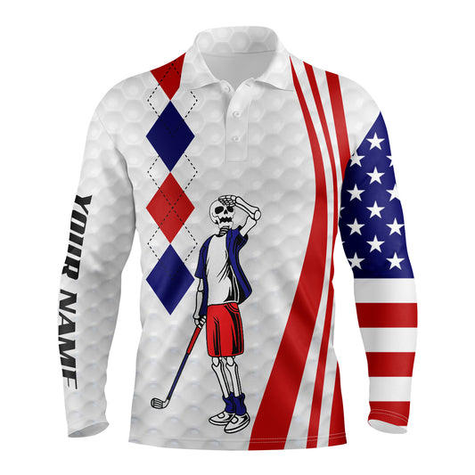 American flag golf skull patriotic Men golf shirts custom red, white and blue team golf polo shirt NQS3946