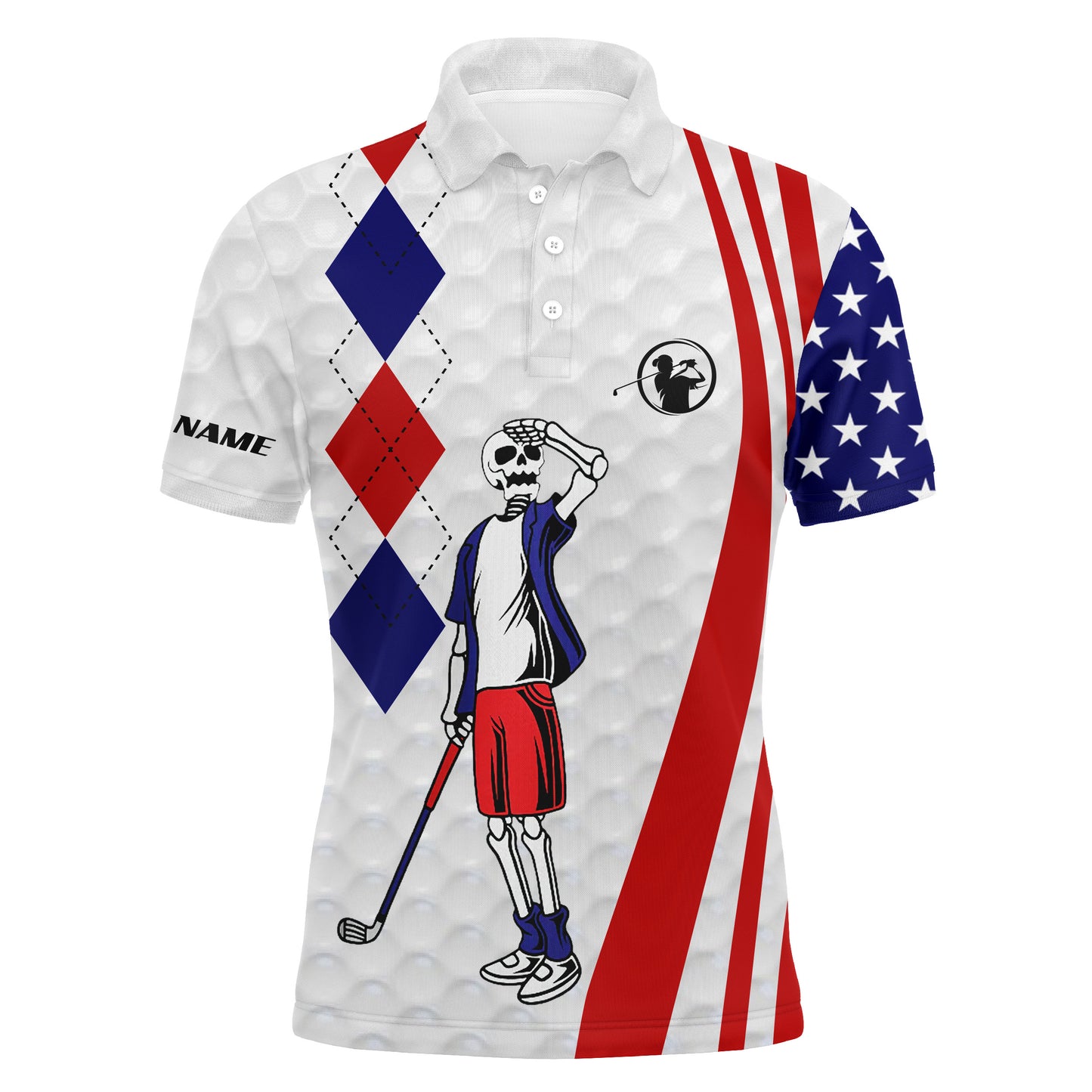 American flag golf skull patriotic Men golf shirts custom red, white and blue team golf polo shirt NQS3946