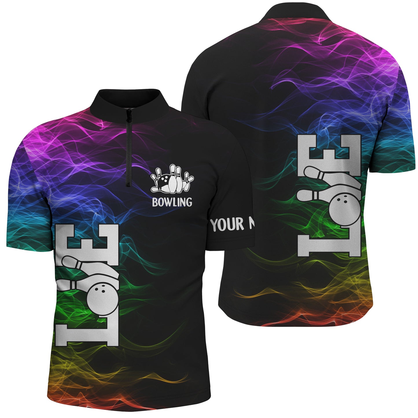 Custom bowling shirt for men – personalized team jersey front view
