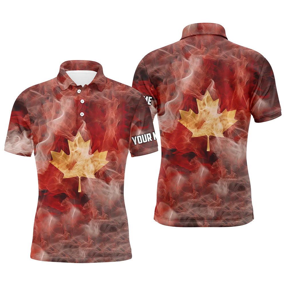 Mens golf polo shirts custom smoke Canadian flag patriotic golf tops for mens, golf gifts for men NQS6486