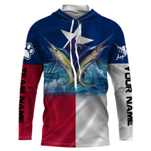 Load image into Gallery viewer, Marlin Sailfish fishing Texas flag custom name & team name fishing apparel, custom upf fishing shirts NQS3052