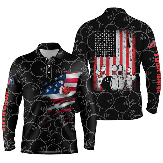 Black personalized bowling shirt for men – custom name design side view
