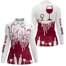Load image into Gallery viewer, White and Red womens golf shirt Golf & wine custom name womens golf polo shirts NQS7038