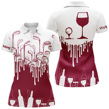 Load image into Gallery viewer, White and Red womens golf shirt Golf & wine custom name womens golf polo shirts NQS7038
