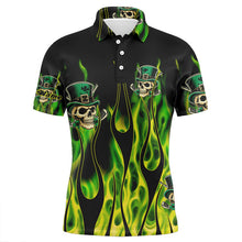 Load image into Gallery viewer, Mens golf polo shirts Green clover skull St Patrick's Day golf shirts custom green fire golf apparel NQS7055