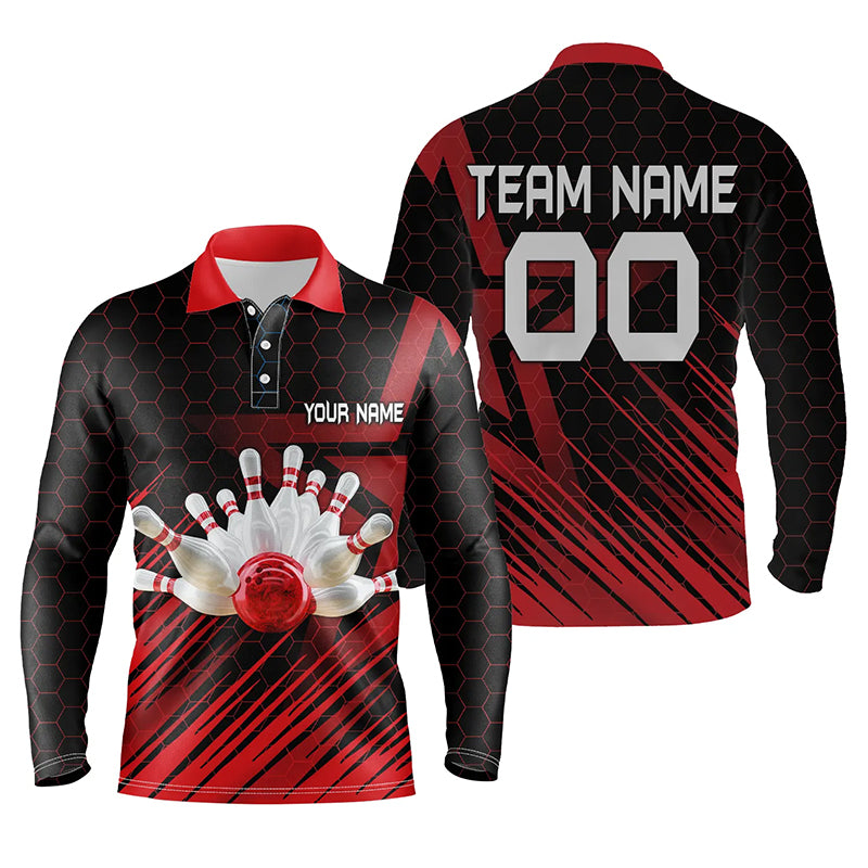 Red personalized bowling shirt for men – custom name design side view