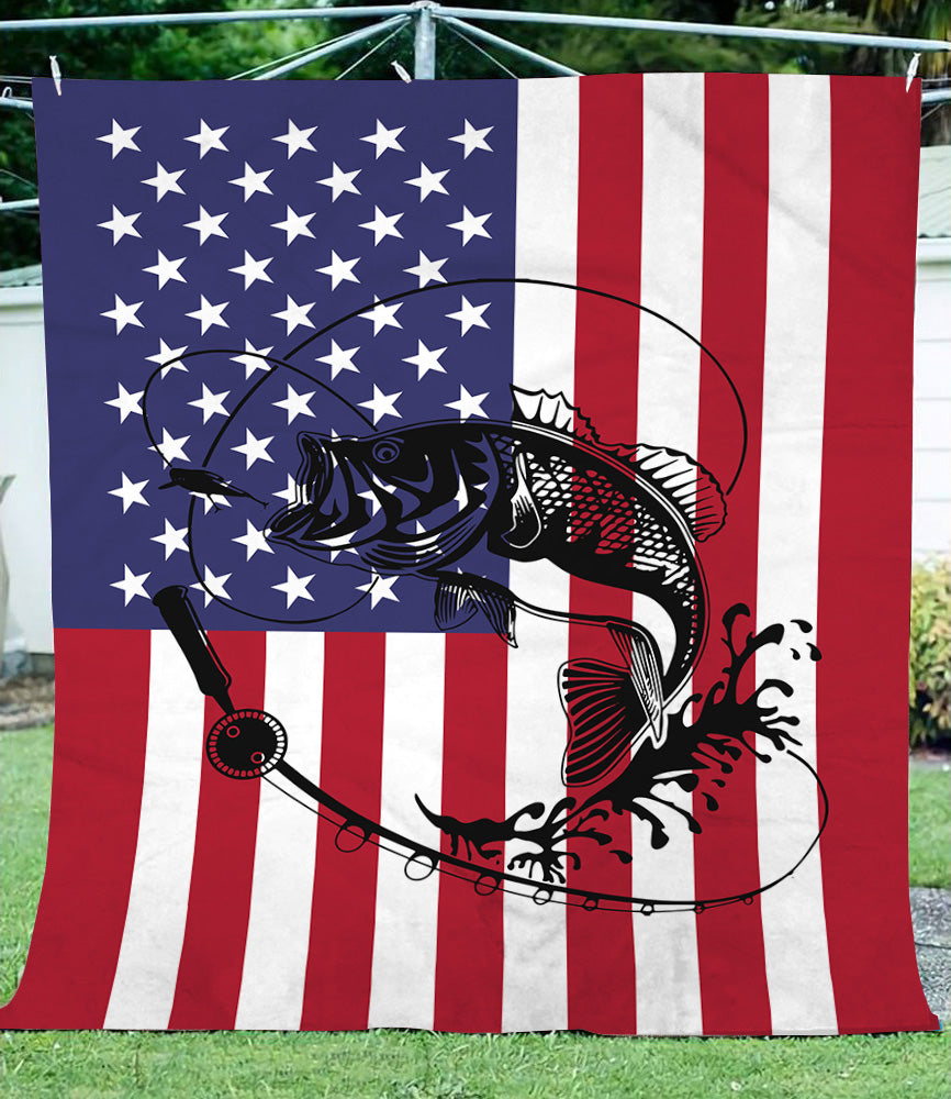 Fishing Rod Fishing American Flag Fleece Blanket Fishing gift for men women and kid - FSD1243