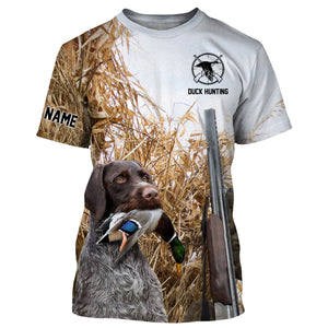 Duck hunting with Dog German wirehaired pointer Custom Name All over print Shirt, Duck hunting gifts FSD4009